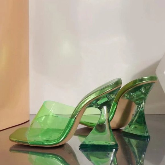 Clear Strap open toe Sculptural acrylic heels GREEN - Picture 4 of 6